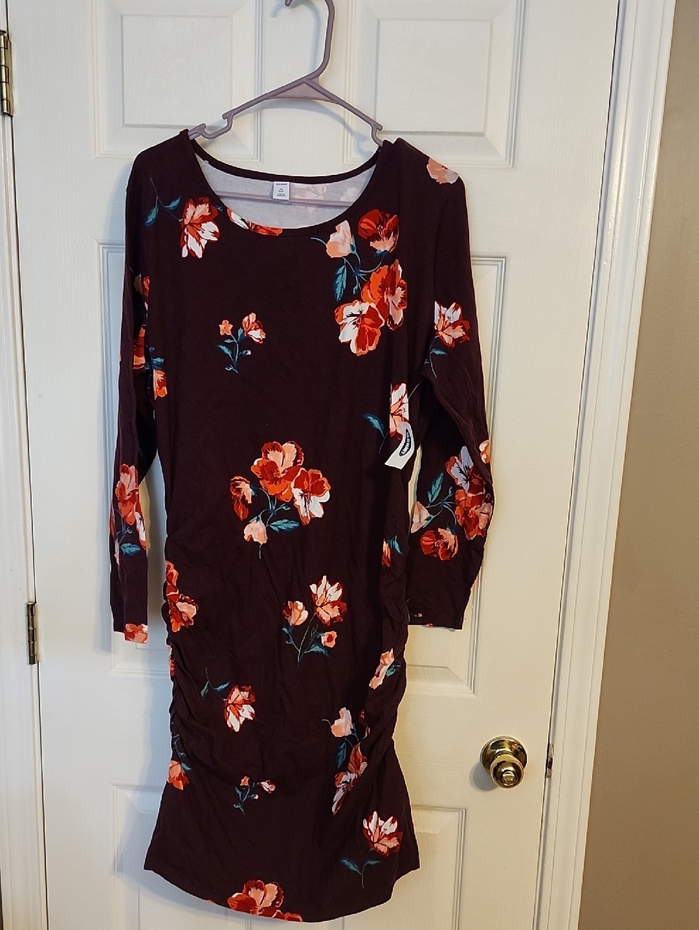 Old Navy Burgundy Floral Long-Sleeve Dress